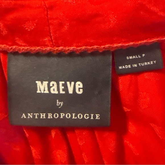 Maeve by Anthropologie Red Jacquard Tiered Maxi Dress Size S Long Sleeve Pockets - Picture 7 of 10